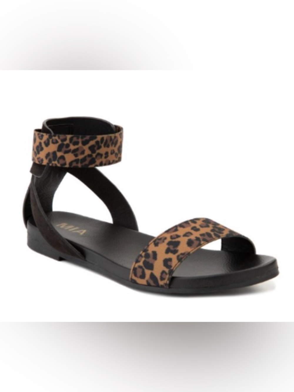 MIA Lydia Leopard Print Ankle Strap Flat Sandals Women’s Sz 8.5M NWT!
